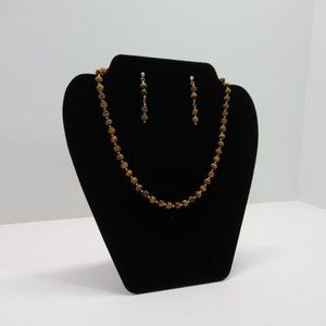 14k Gold Filled Tigers Eye Necklace Earrings Set